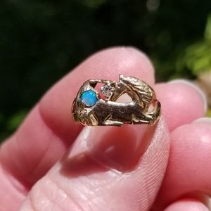 Vintage 14K Gold Natural Diamond & Boulder Opal Horse/Unicorn Ring 585